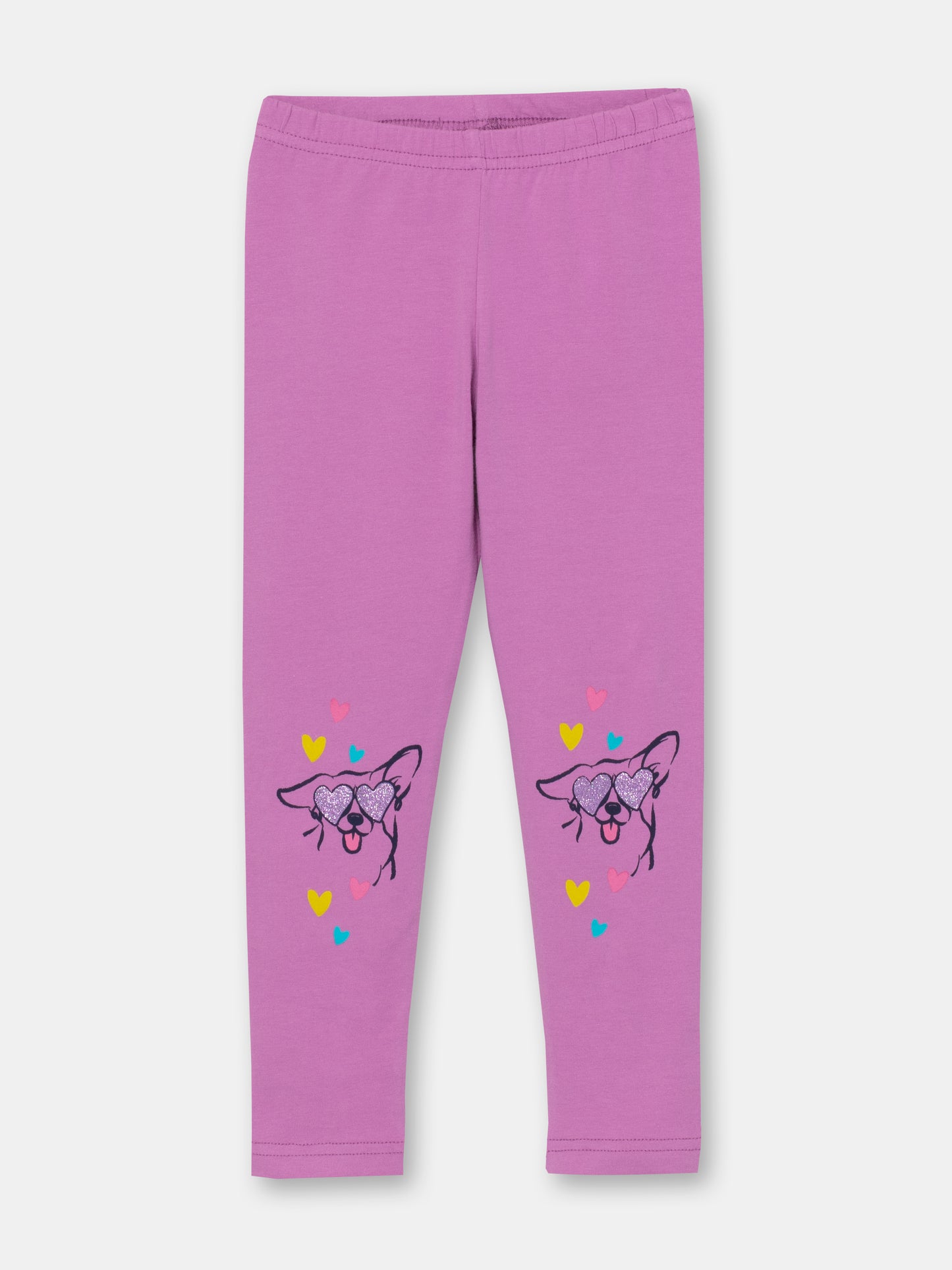 CWKG 70070-44-282 - Cherubino girls violet leggings with puppy in love print - front