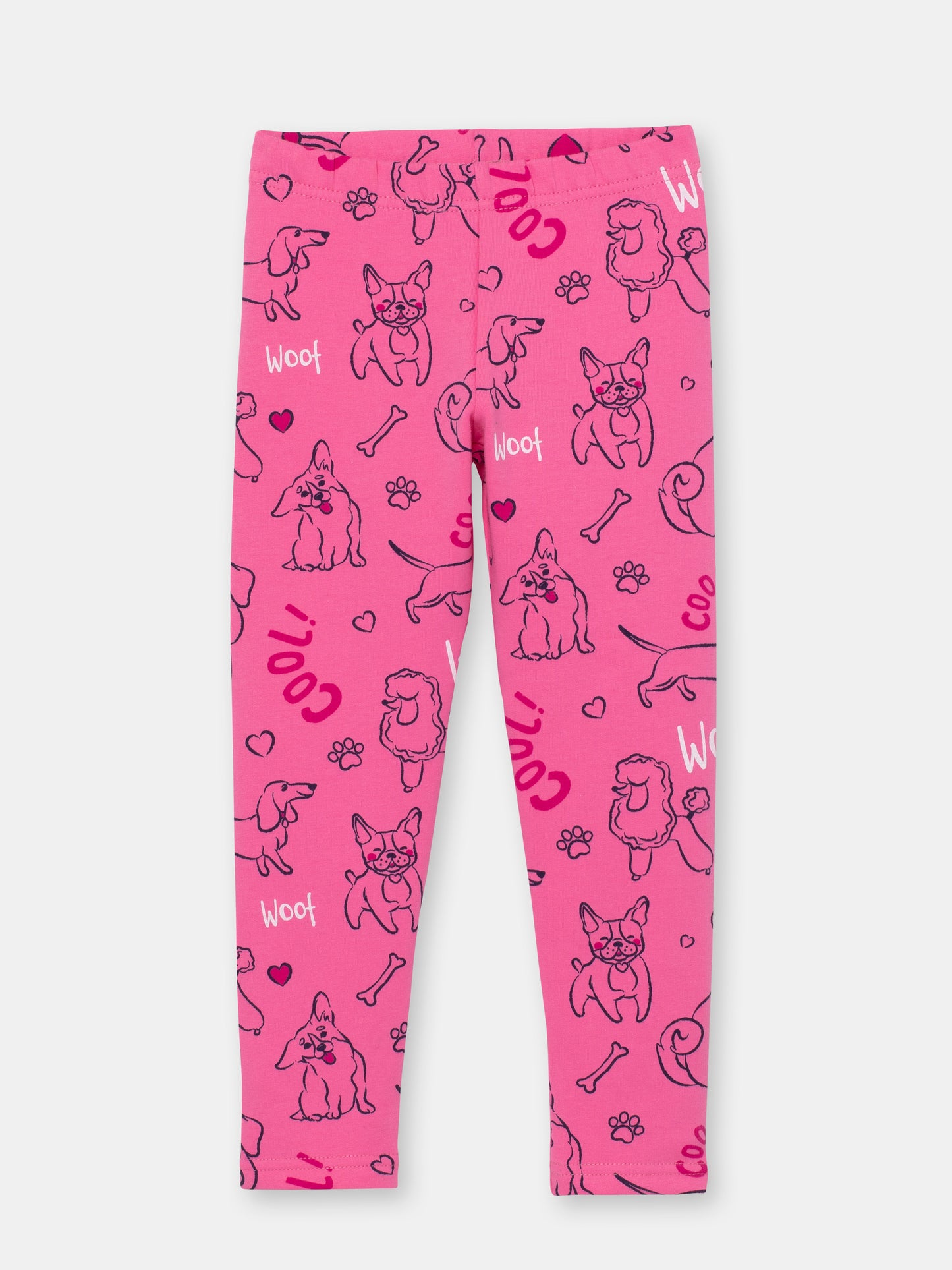Girls Raspberry Winter Leggings with Cute Puppies Print
