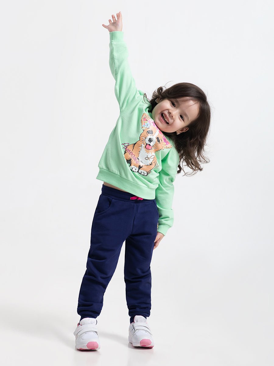 Girls Dark Blue Pants with Sunshine Embroidery