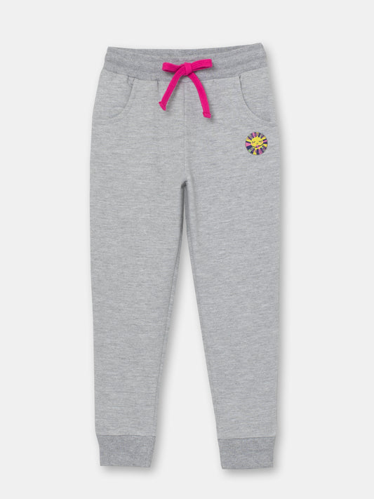 CWKG 70072-11-282 - Cherubino girls light grey melange pants with sunshine embroidery - front