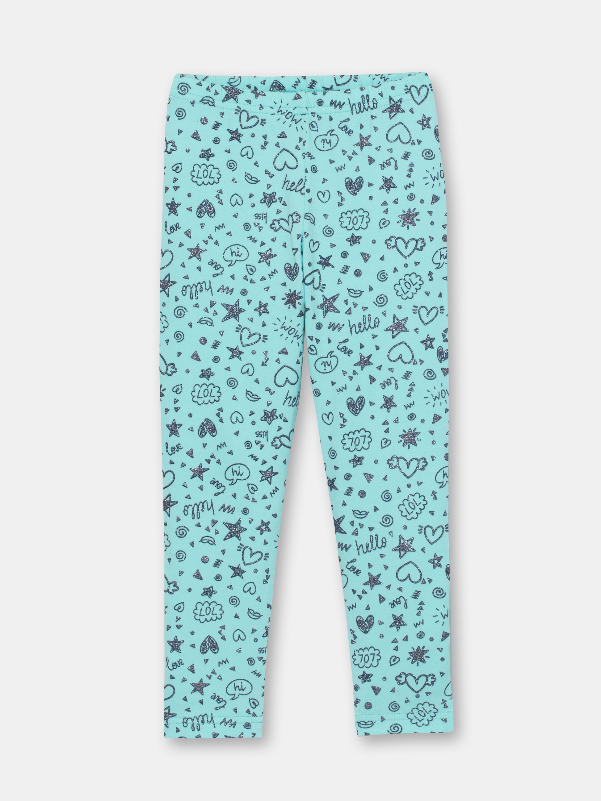 CWKG 70087-40-286 - Cherubino girl sky blue leggings with funny doodles print - front