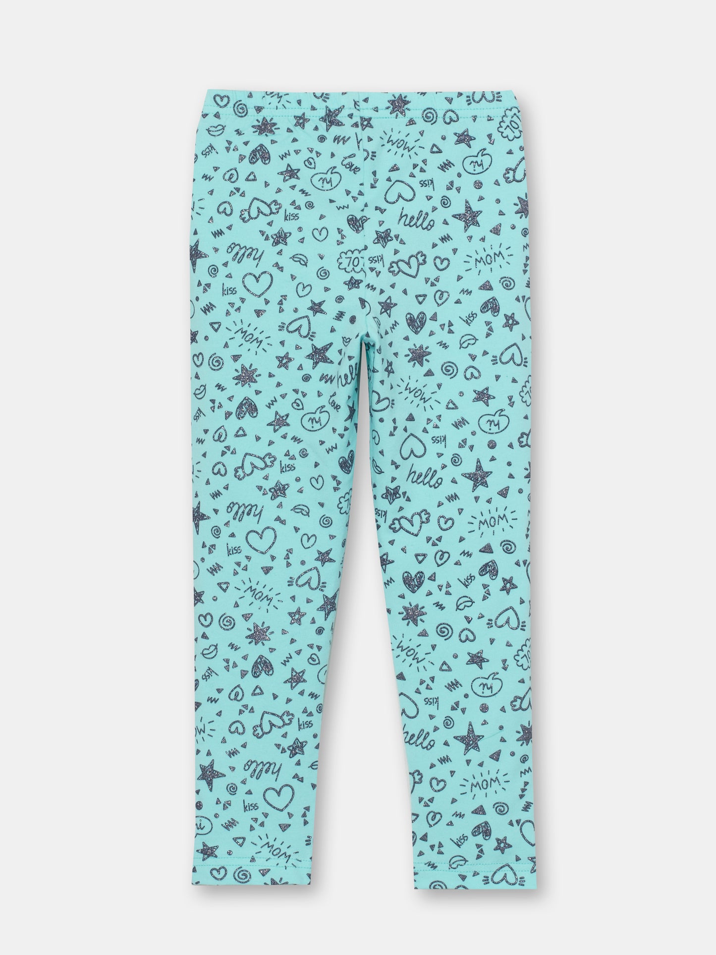 CWKG 70087-40-286 - Cherubino girl sky blue leggings with funny doodles print - back