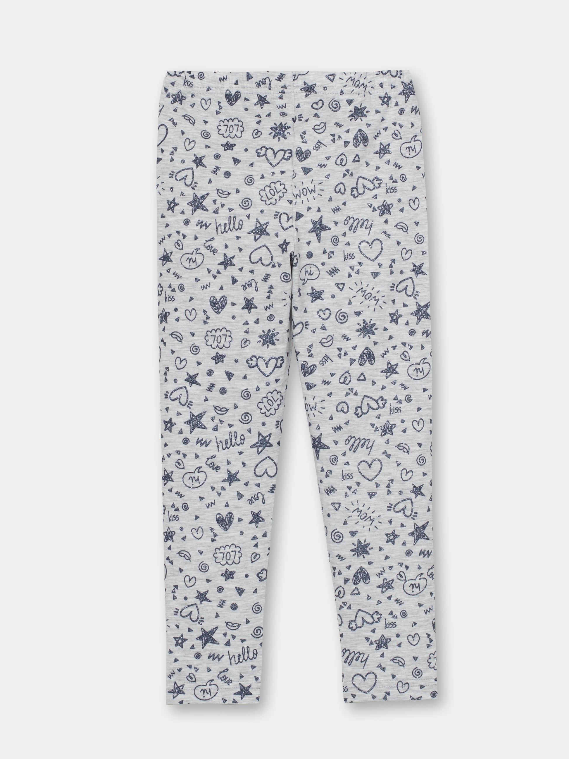 CWKG 70087-11-286 - Cherubino girl light grey melange leggings with funny doodles print - back
