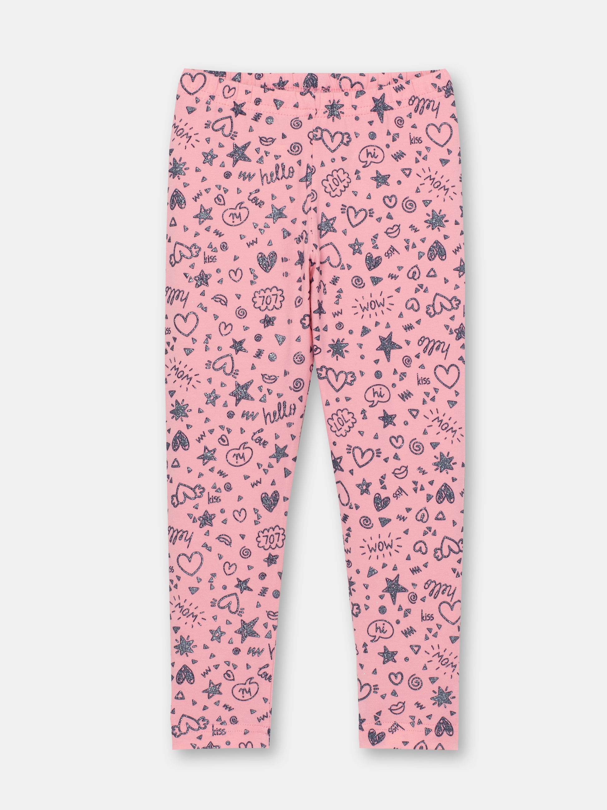 CWKG 70087-27-286 - Cherubino girl cotton candy pink leggings with funny doodles print - front