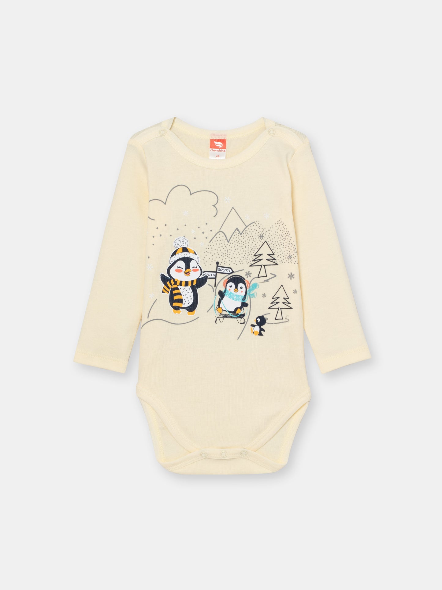 Newborn Baby Boys Ecru Bodysuit with Penguin Friends Print