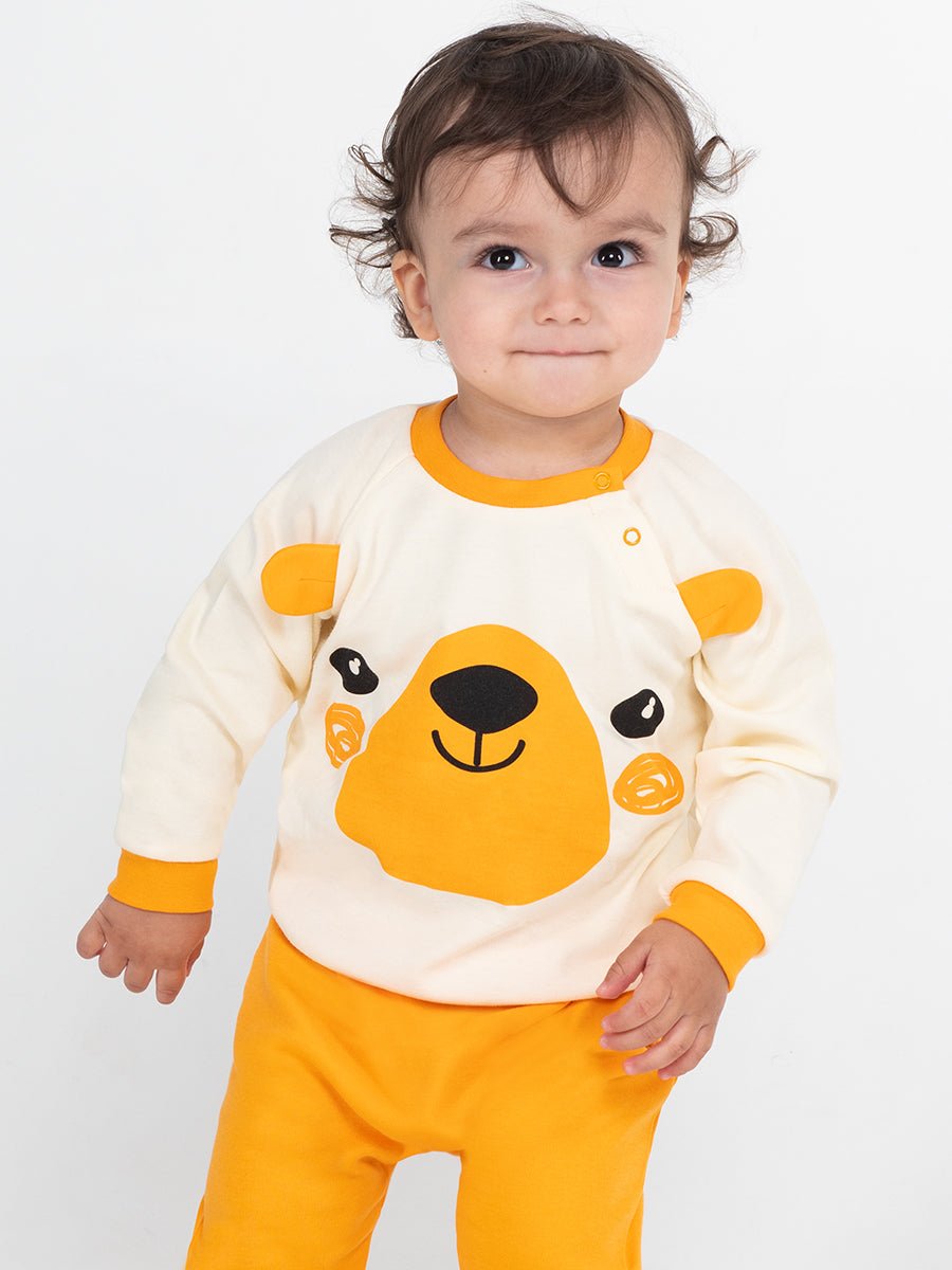 CWNB 62832-21-285 - Cherubino baby boys ecru sweatshirt with bear face print - model1
