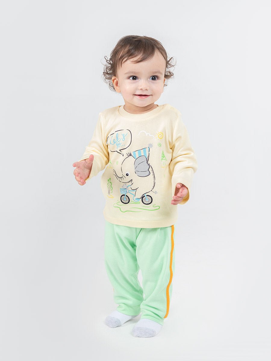 CWNB 62833-21-285 - Cherubino baby boys ecru long sleeve t-shirt with elefunto on bike print - model2