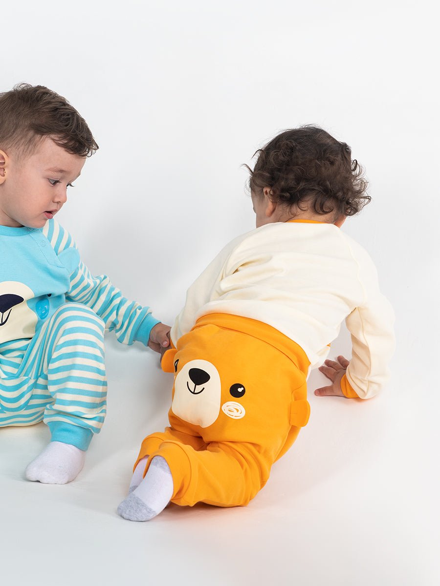 CWNB 70081-29-285 - Cherubino newborn baby boys orange pants with bear face print - model2