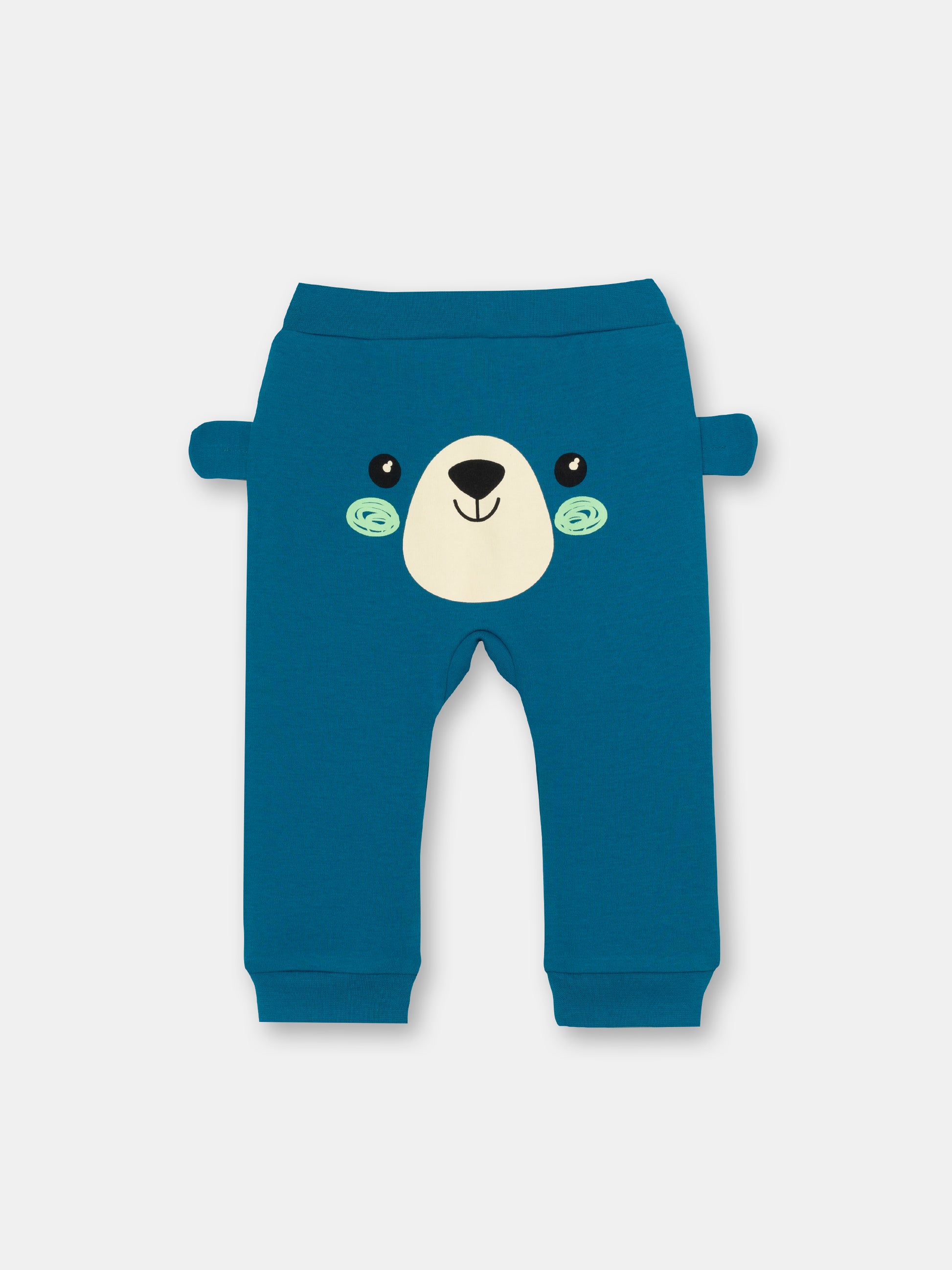 CWNB 70081-39-285 - Cherubino newborn baby boys dark blue pants with bear face print - back