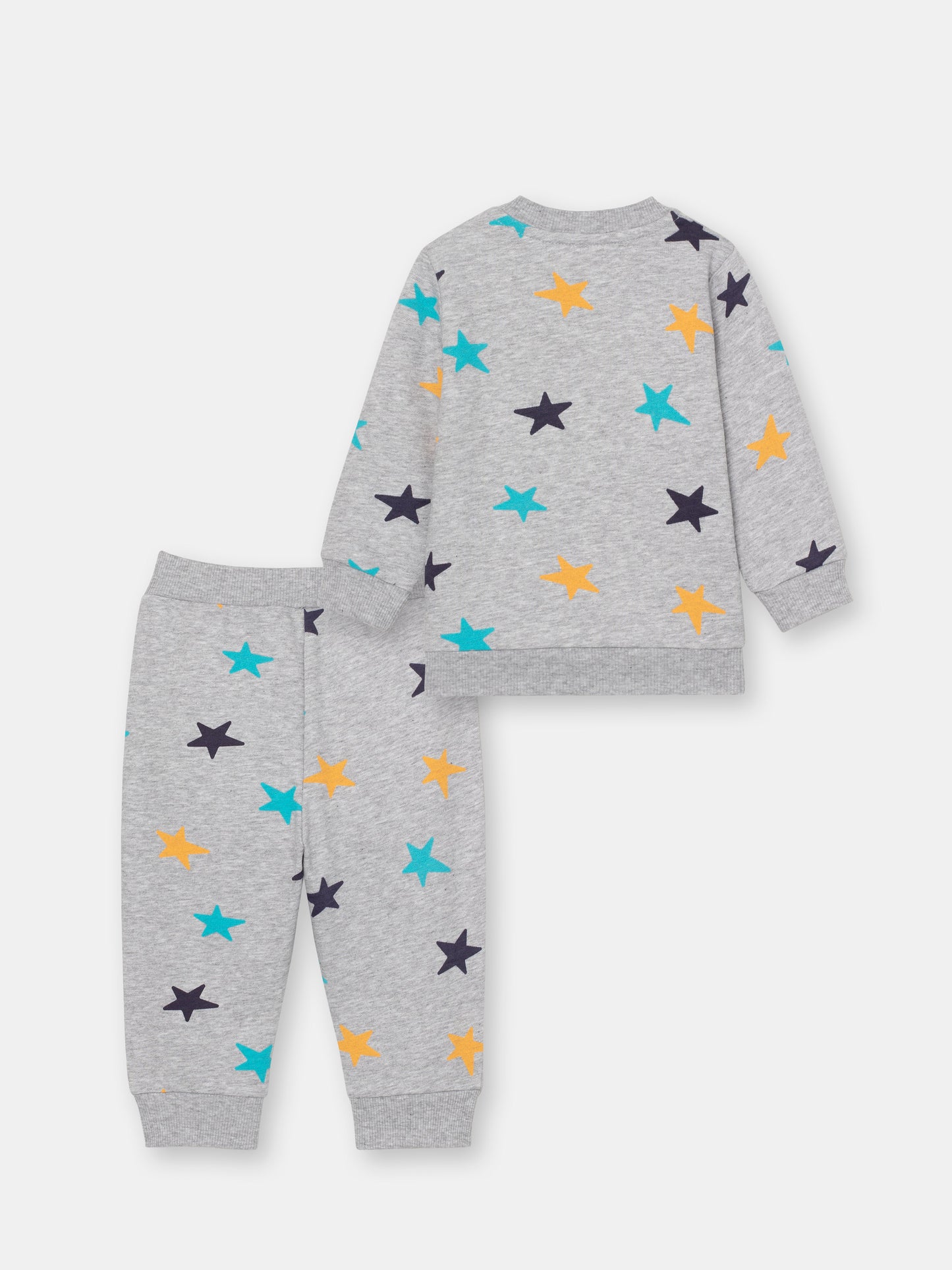 CWNB 90054-11-289 - Cherubino baby boys light grey melange two-piece set with north pole print - back
