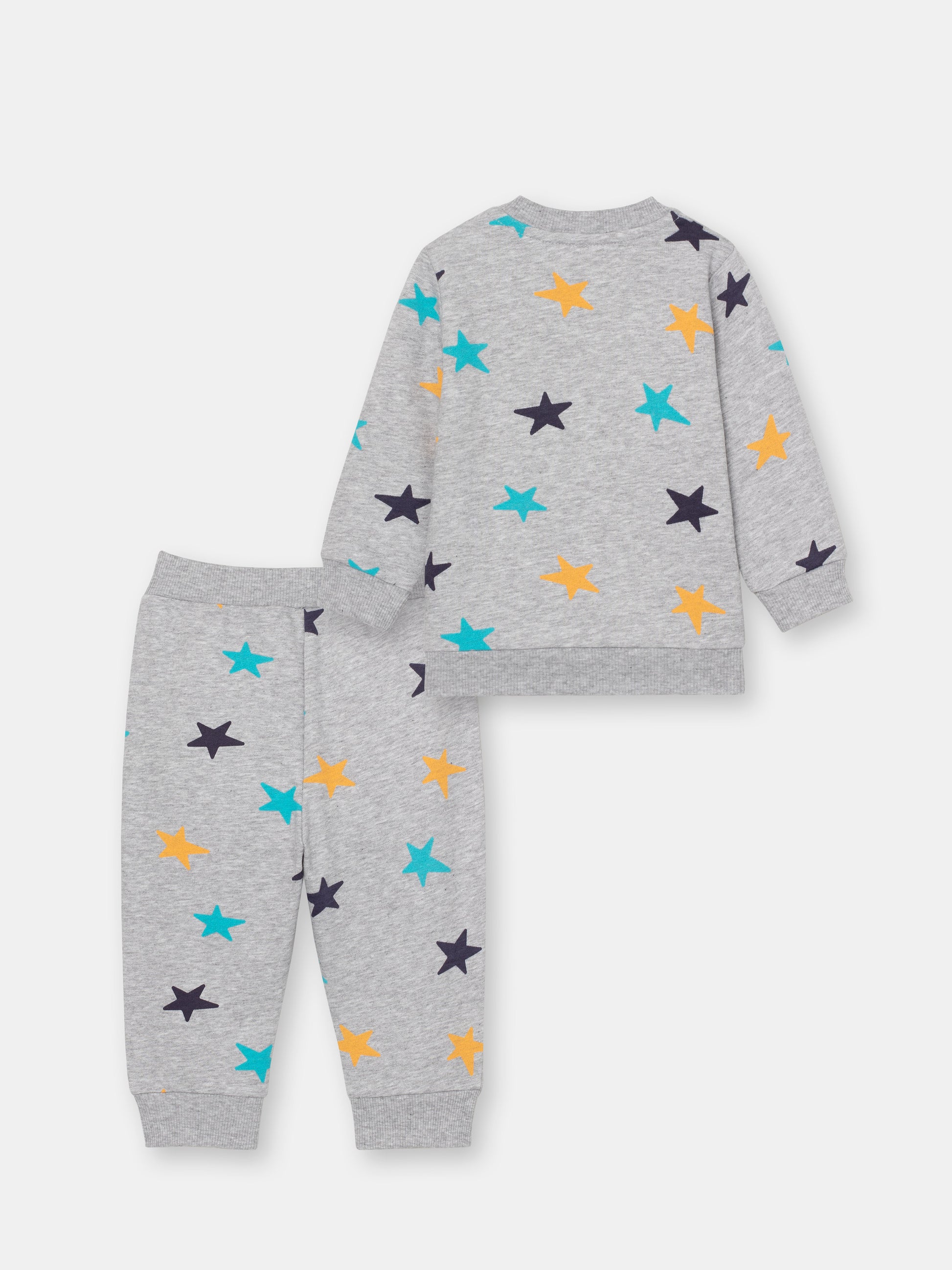 CWNB 90054-11-289 - Cherubino baby boys light grey melange two-piece set with north pole print - back