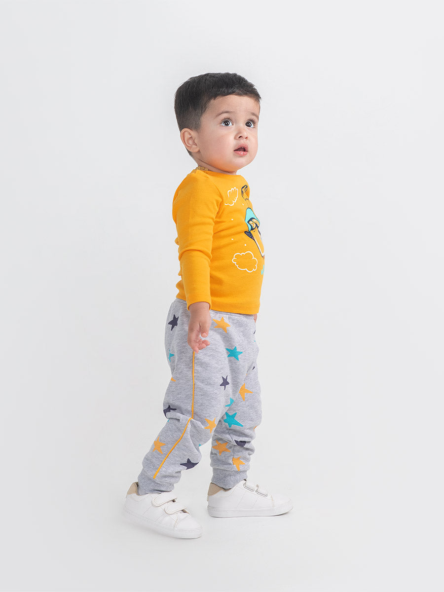 Baby Boys Orange Long Sleeve T-shirt with Penguin Jump Print