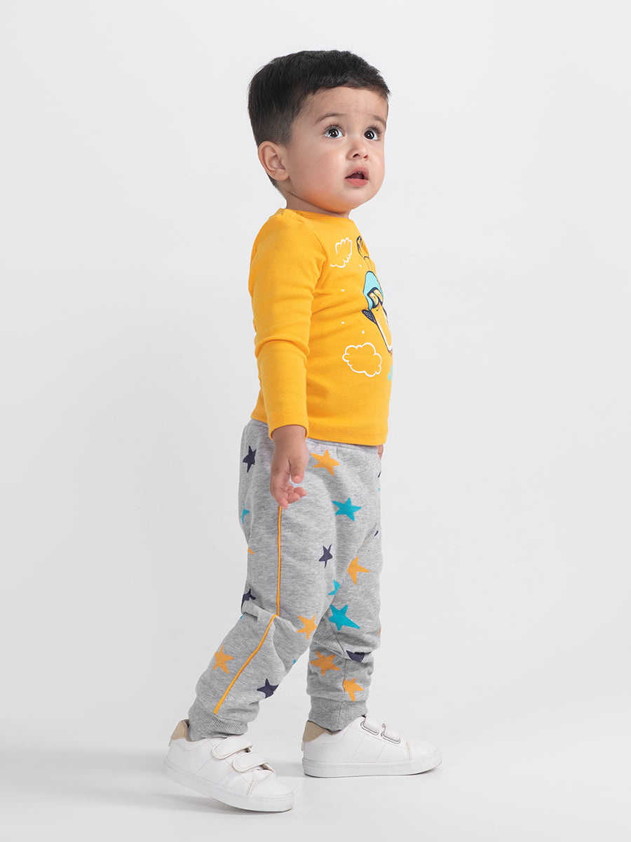 Newborn Baby Boys Grey Pants with Stars Print