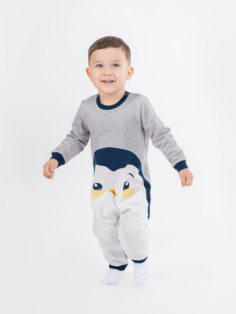 Newborn Baby Boys Grey Bodysuit with Penguin Print