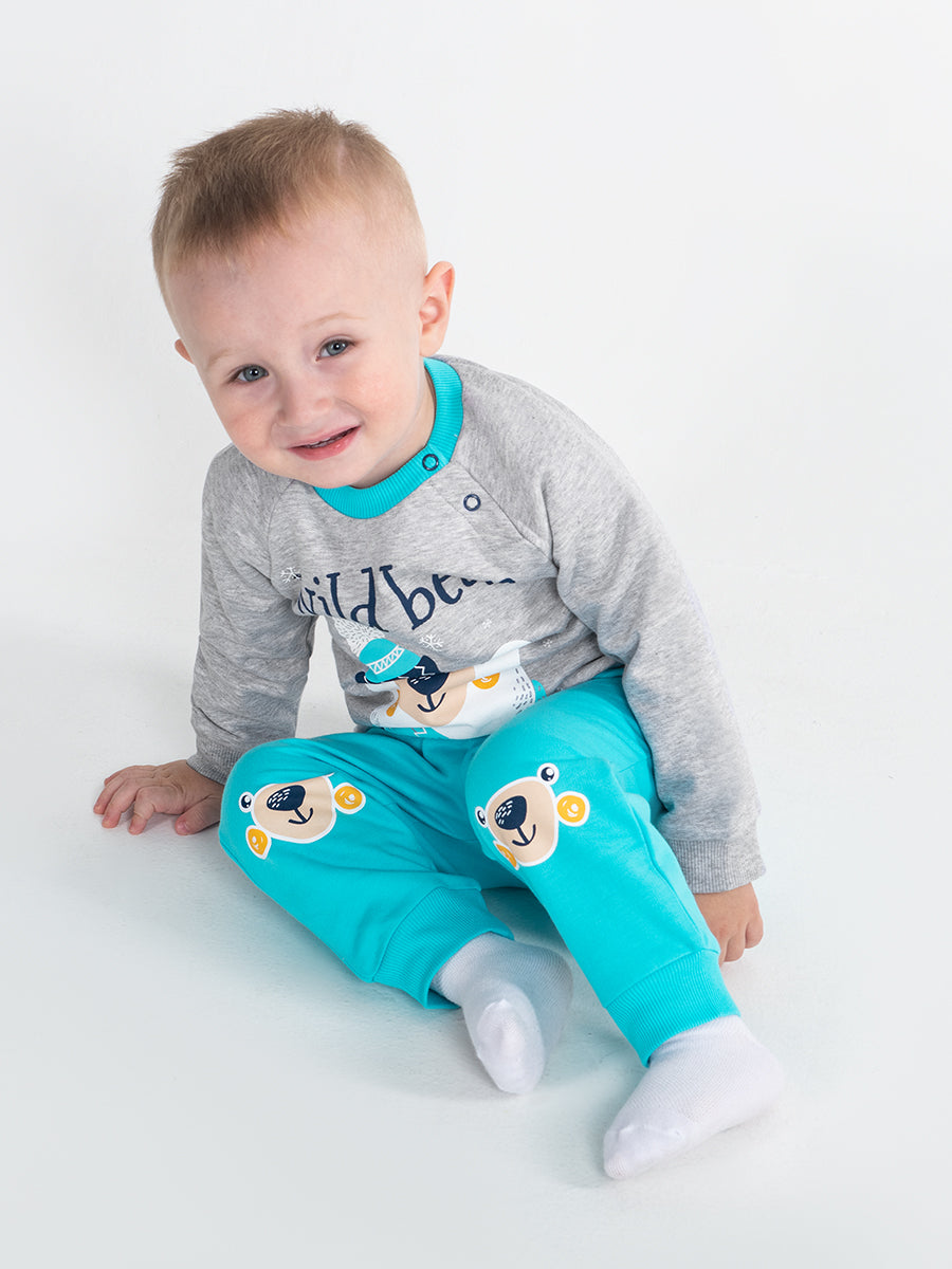 Baby Boys Grey Two-Piece Set with Wild Bear Print