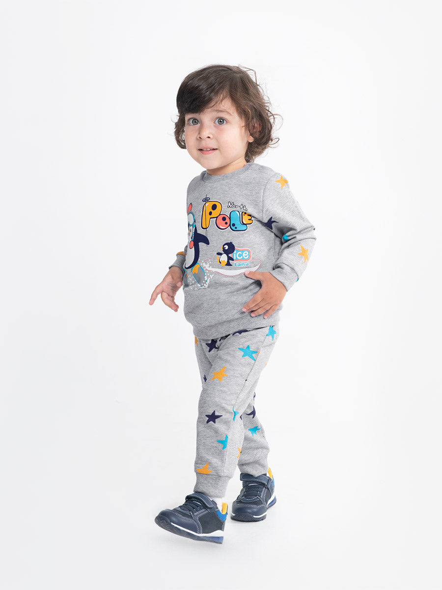 Baby Boys Grey Two-Piece Set with North Pole Print